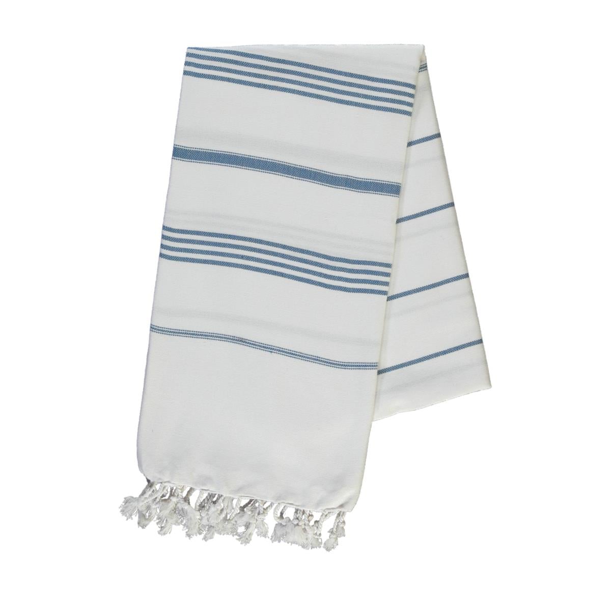 Leyla Peshtemal White - Petrol Blue