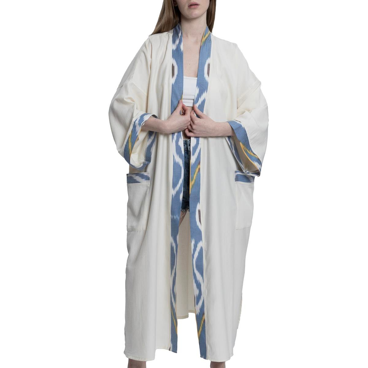 Satin Caftan Natural - Blue