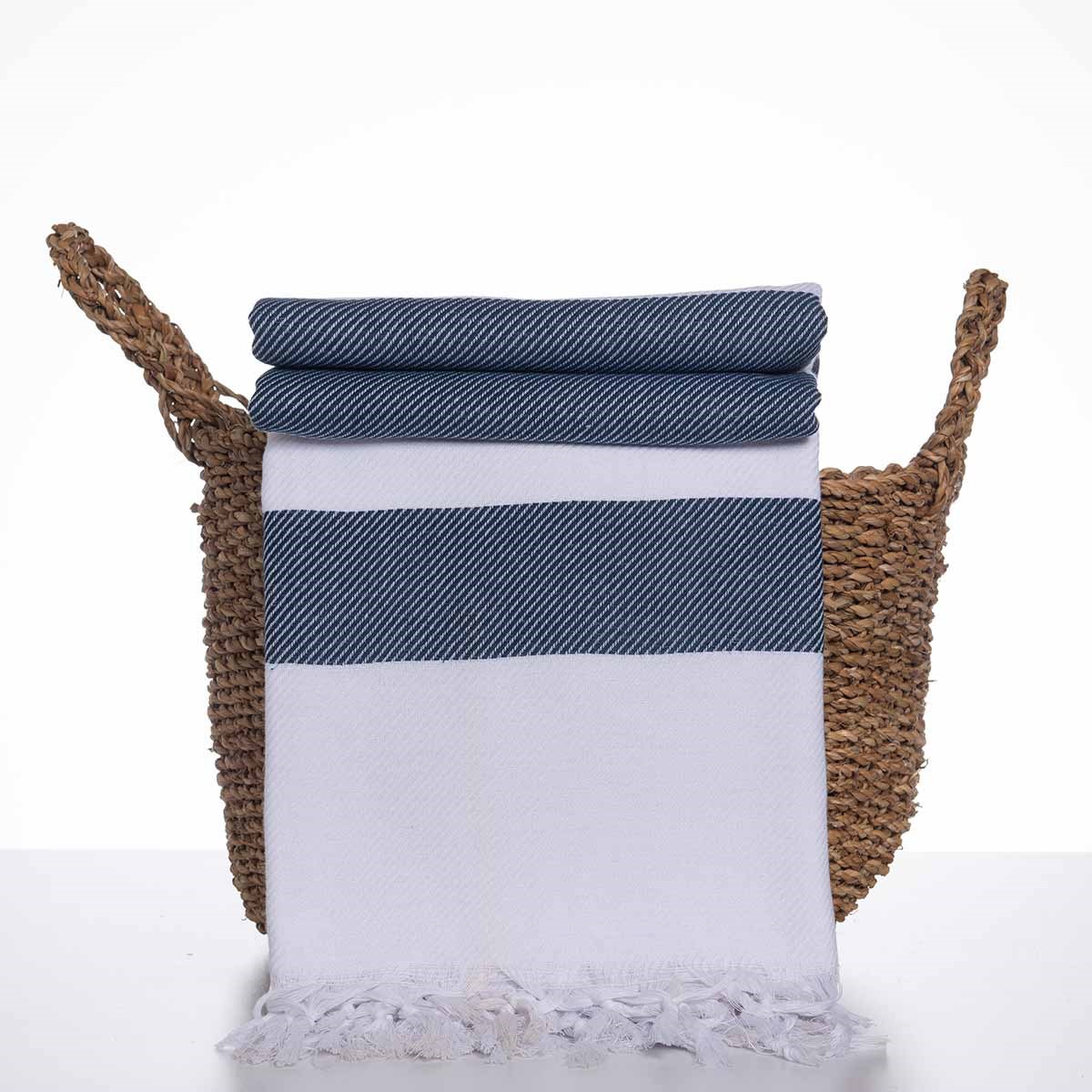 Soho Throw White - Navy