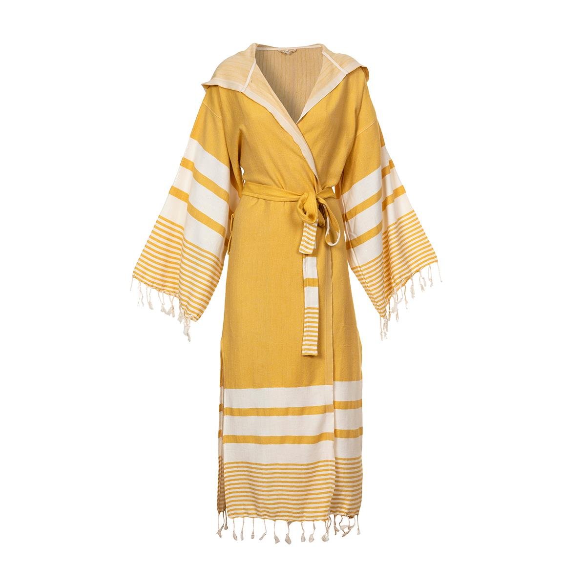 Tabiat Kimono Kapüşonlu Bornoz Sarı