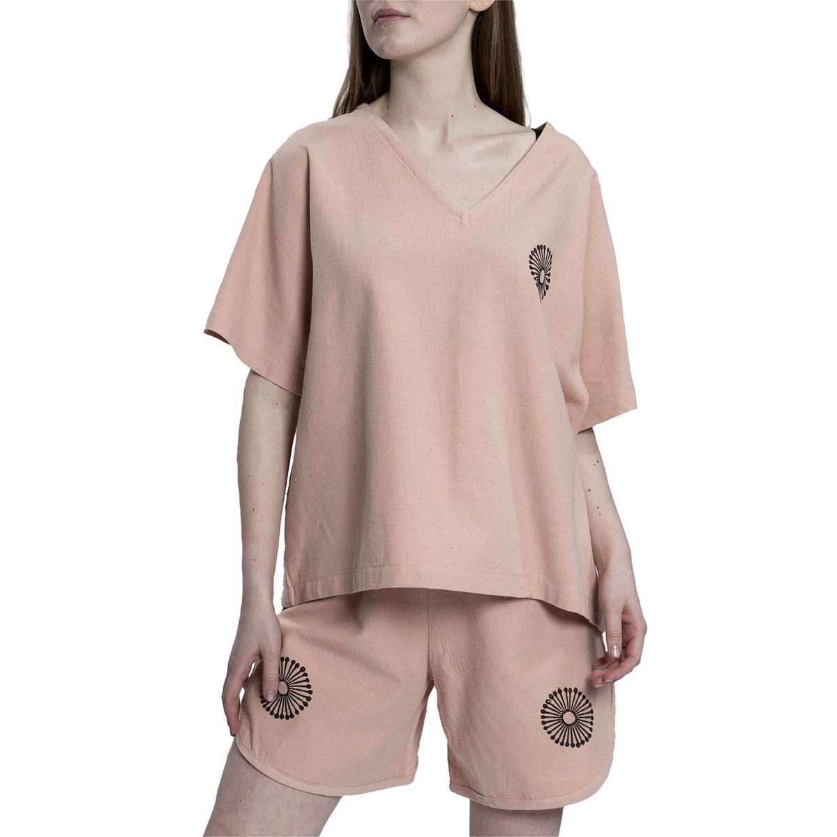 Stone Print Tasseled Blouse Rose Pink