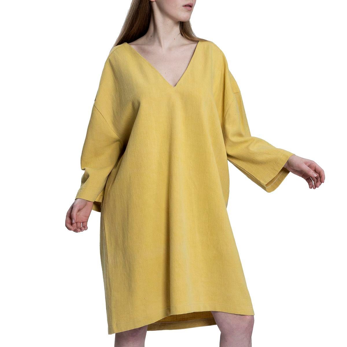 Stone Print Tasseled Dress Yellow