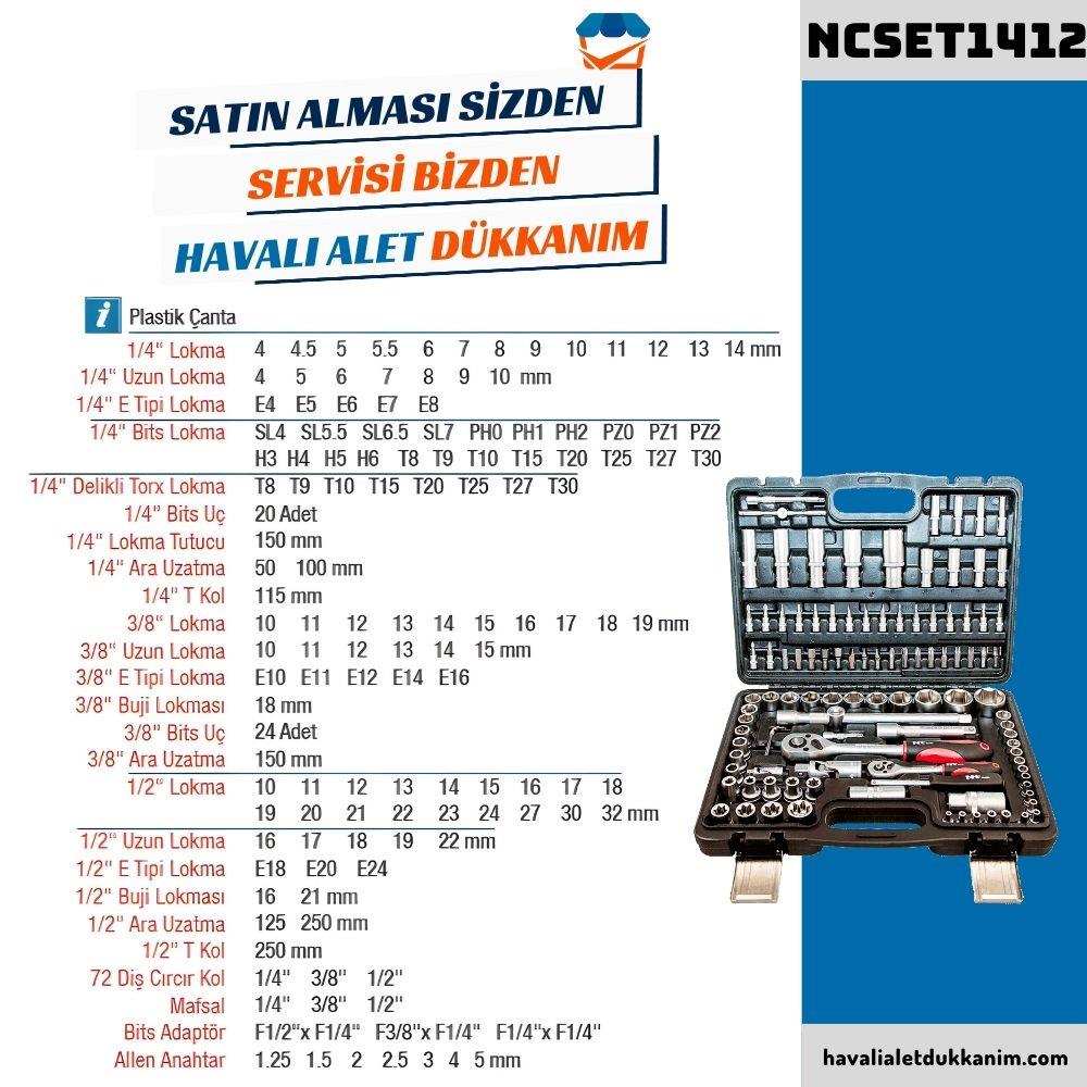 NT Tools NCSET1412 108 Parça 1/4 ve 1/2 Altı Köşe CrV Bits & Lokma Seti