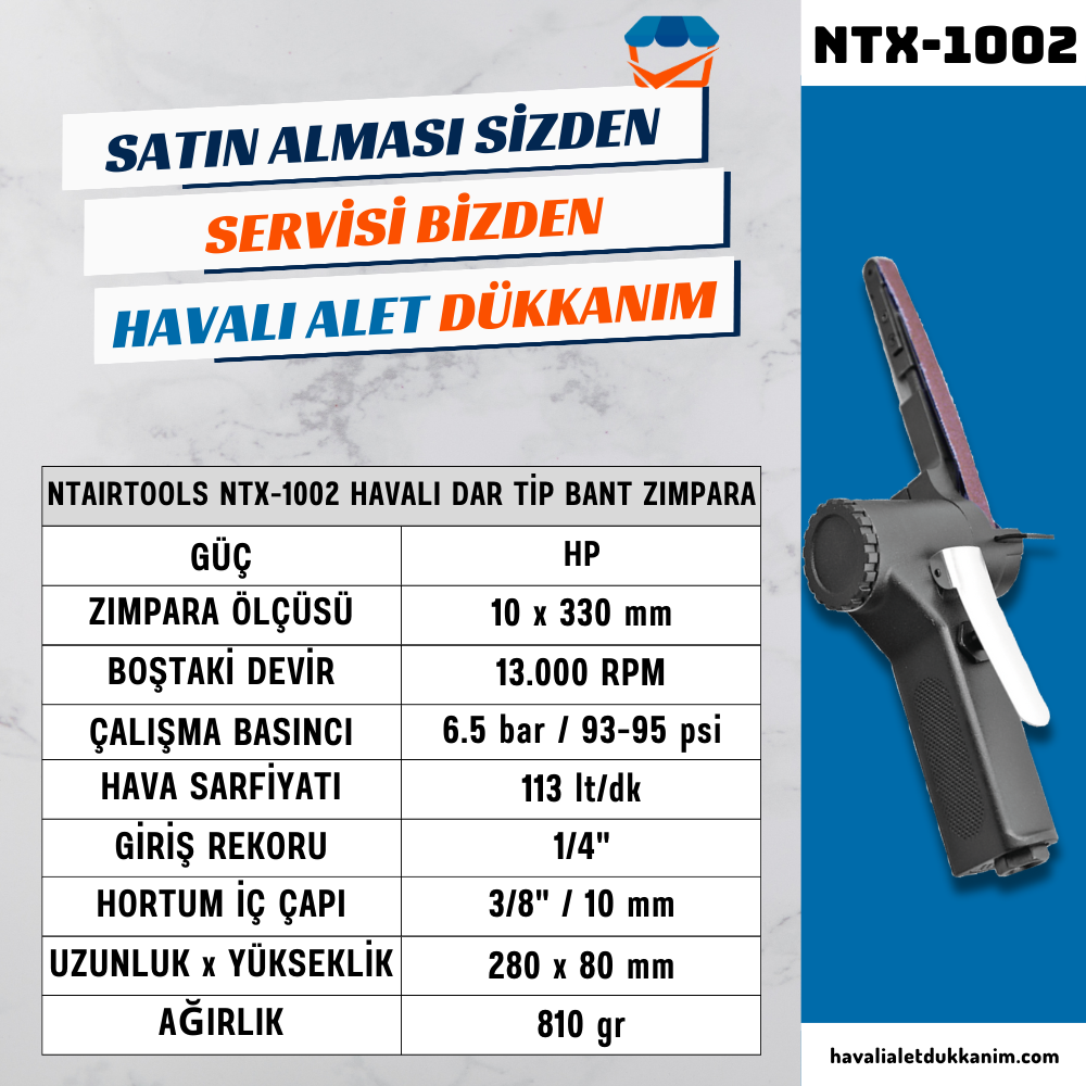 NTAirTools NTX-1002 Havalı Dar Tip Bant Zımpara 10x330 mm