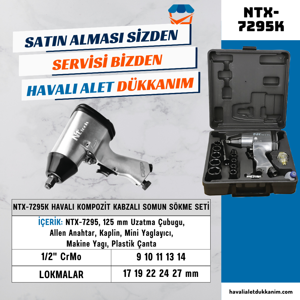 NTAirTools NTX-7295K Havalı Somun Sökme Seti 1/2