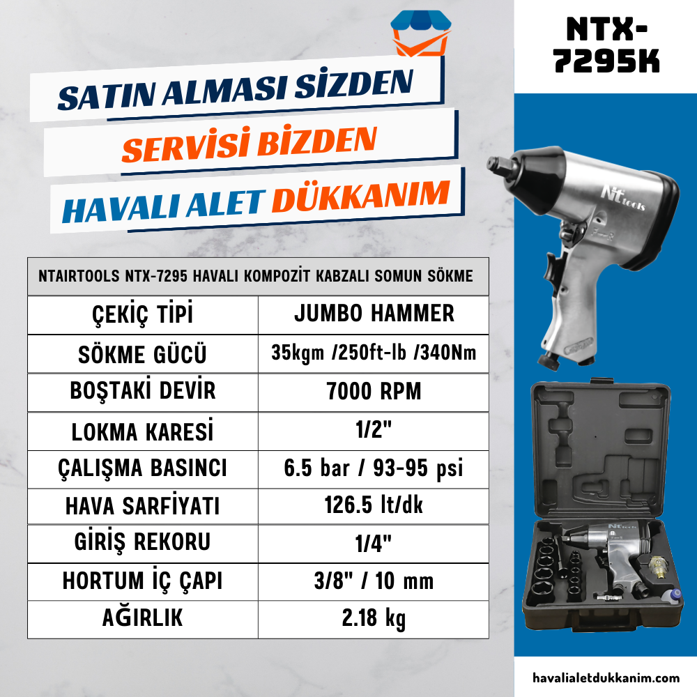 NTAirTools NTX-7295K Havalı Somun Sökme Seti 1/2