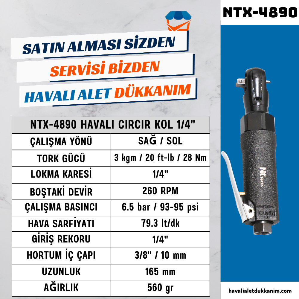 NTAirTools NTX-4890 Havalı Cırcır Kol 1/4