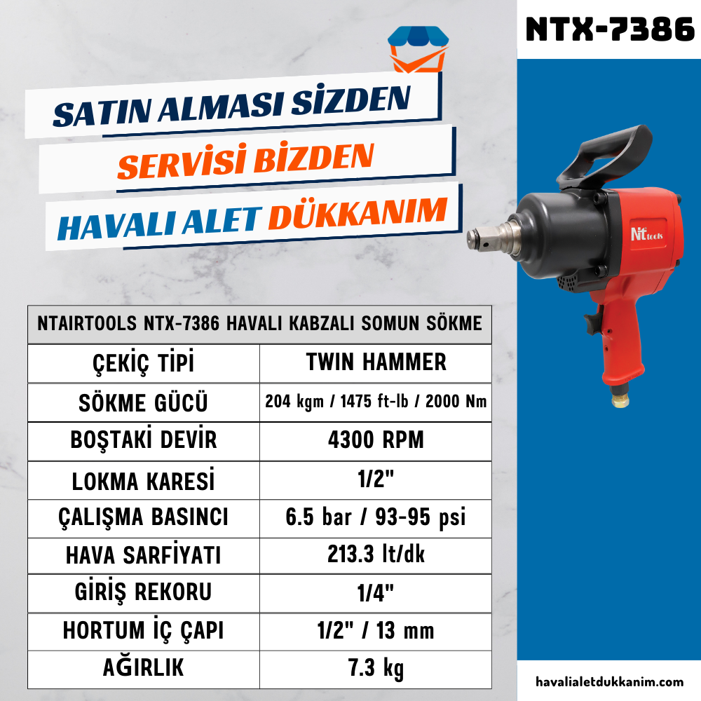 NTAirTools NTX-7386 Havalı Kabzalı Somun Sökme 3/4