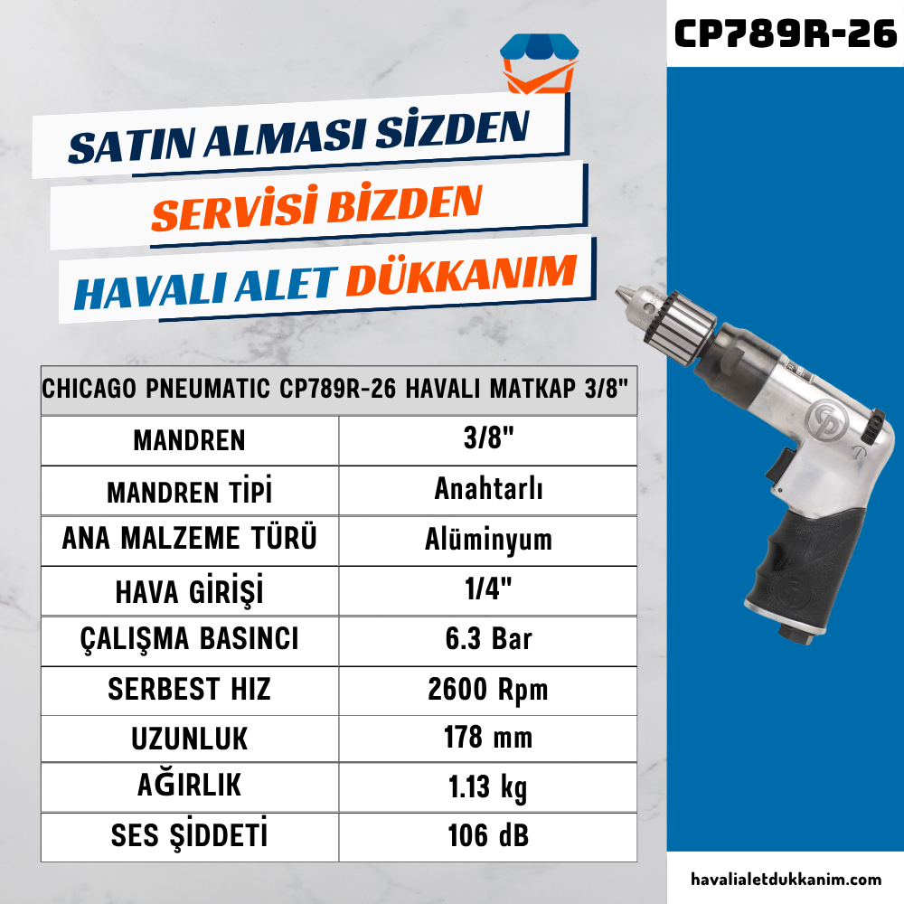 Chicago Pneumatic CP789R-26 Çift Yönlü Havalı Matkap 3/8