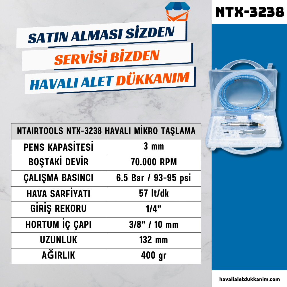 NTAirTools NTX-3238 Havalı Mikro Taşlama 3 mm
