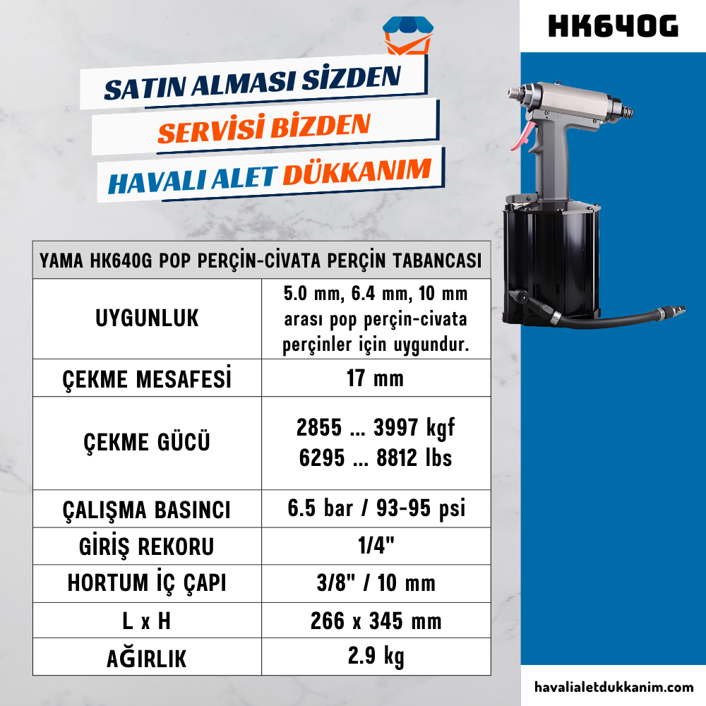 YAMA HK640G Değişebilir Kafalı Pop Perçin ve Civata Perçin Tabancası