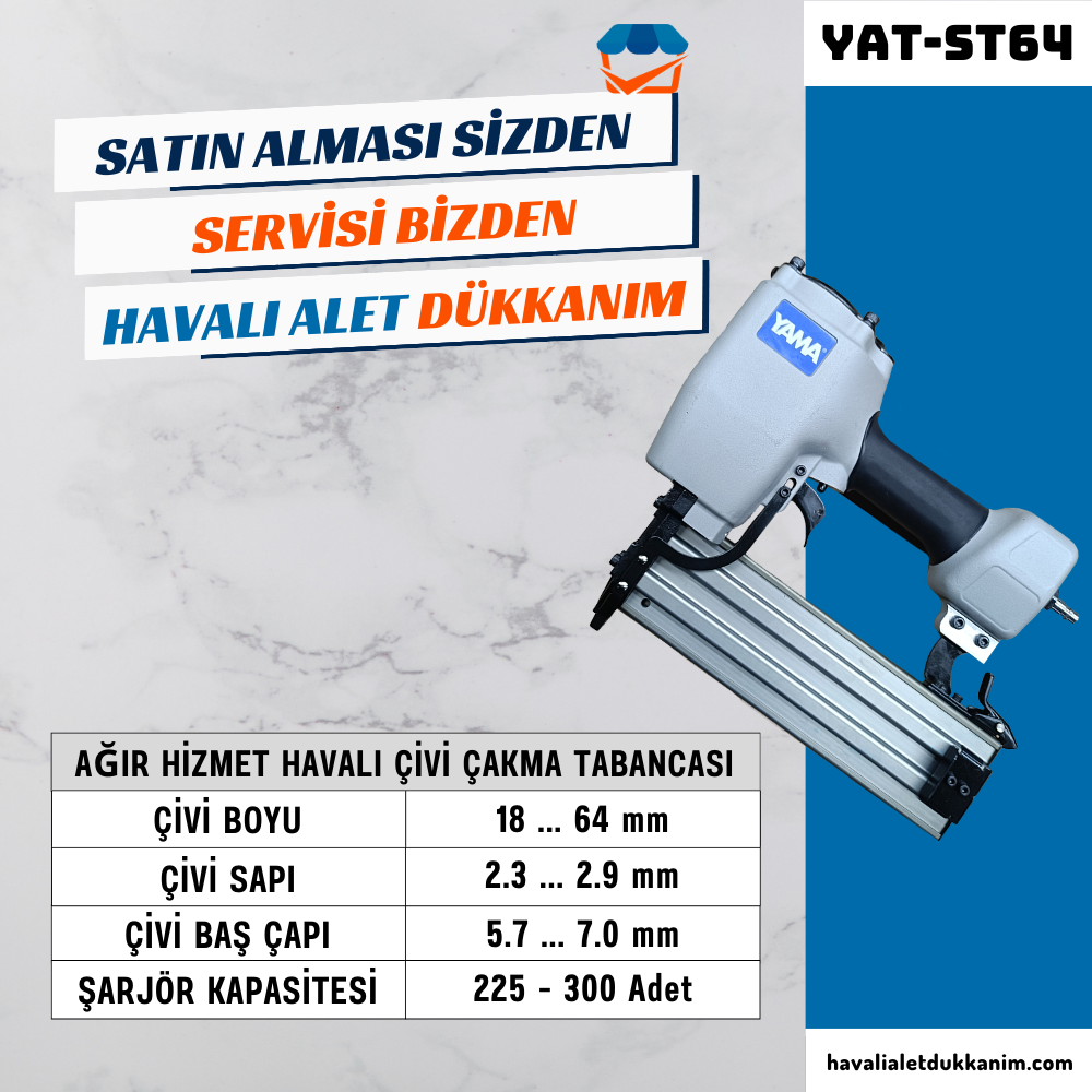 YAMA YAT-ST64 Ağır Hizmet Havalı Çivi Çakma Tabancası 64 mm