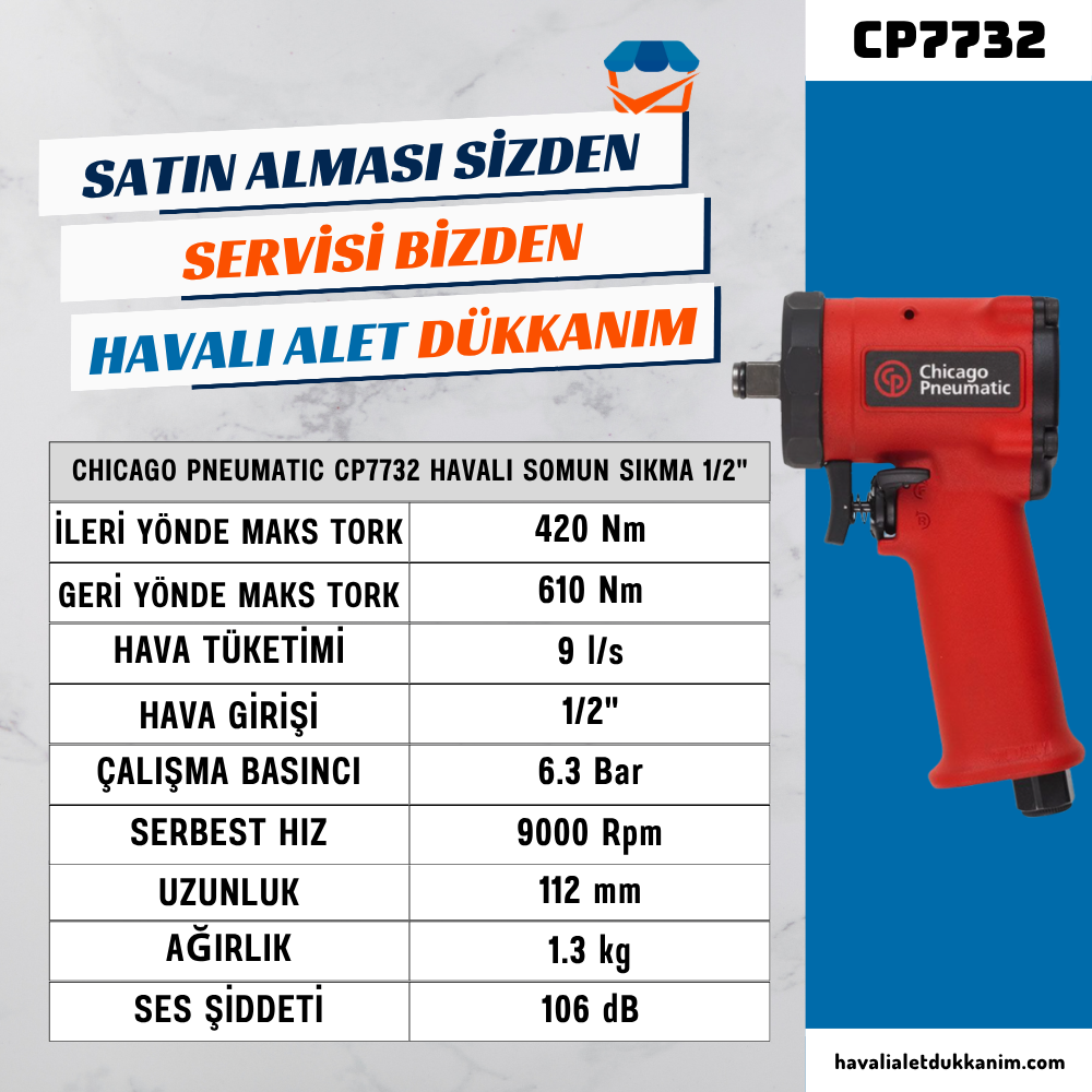 Chicago Pneumatic CP7732 Havalı Somun Sıkma 1/2