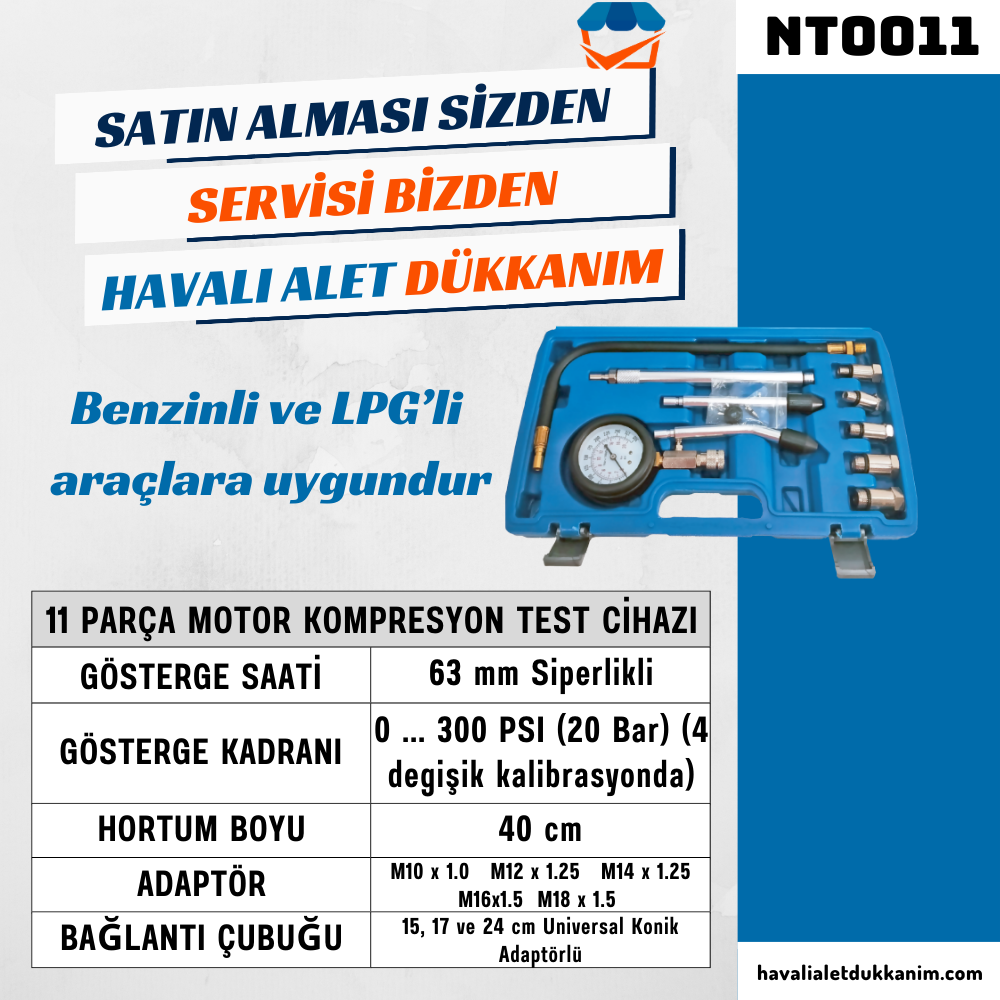 NT Tools NT0011 11 Parça Motor Kompresyon Test Cihazı