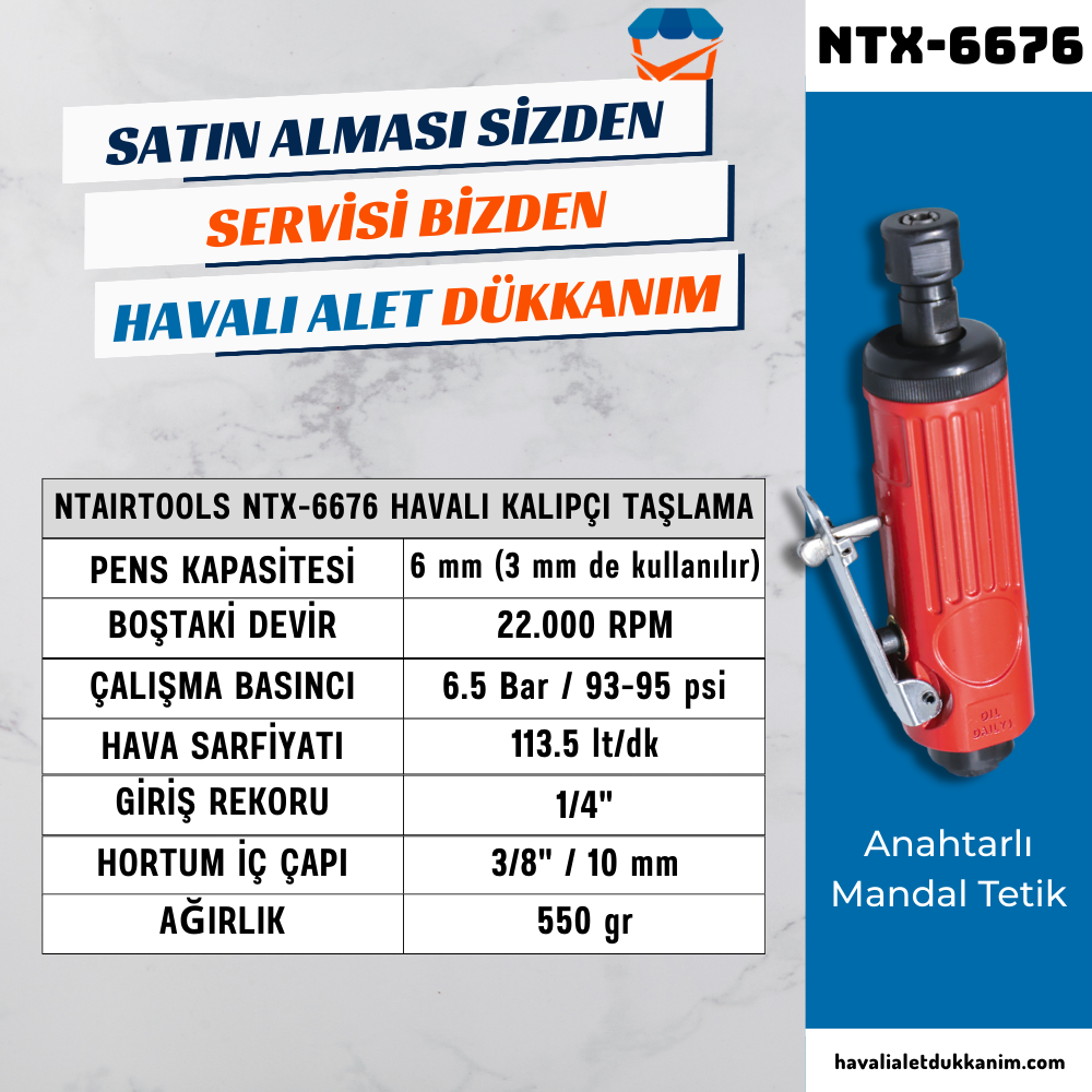 NTAirTools NTX-6676 Havalı Kalıpçı Taşlama 6 mm