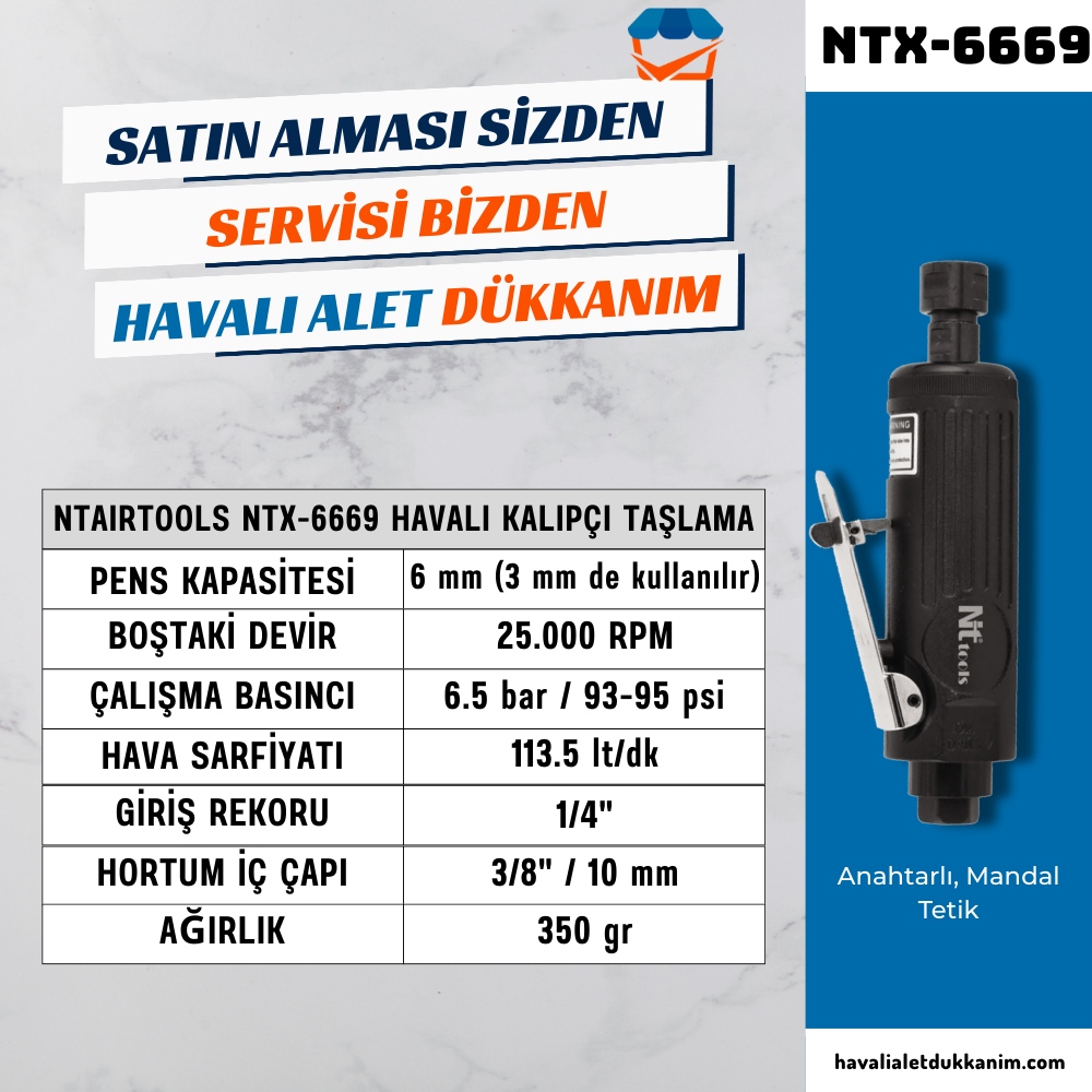 NTAirTools NTX-6669 Havalı Kalıpçı Taşlama 6 mm