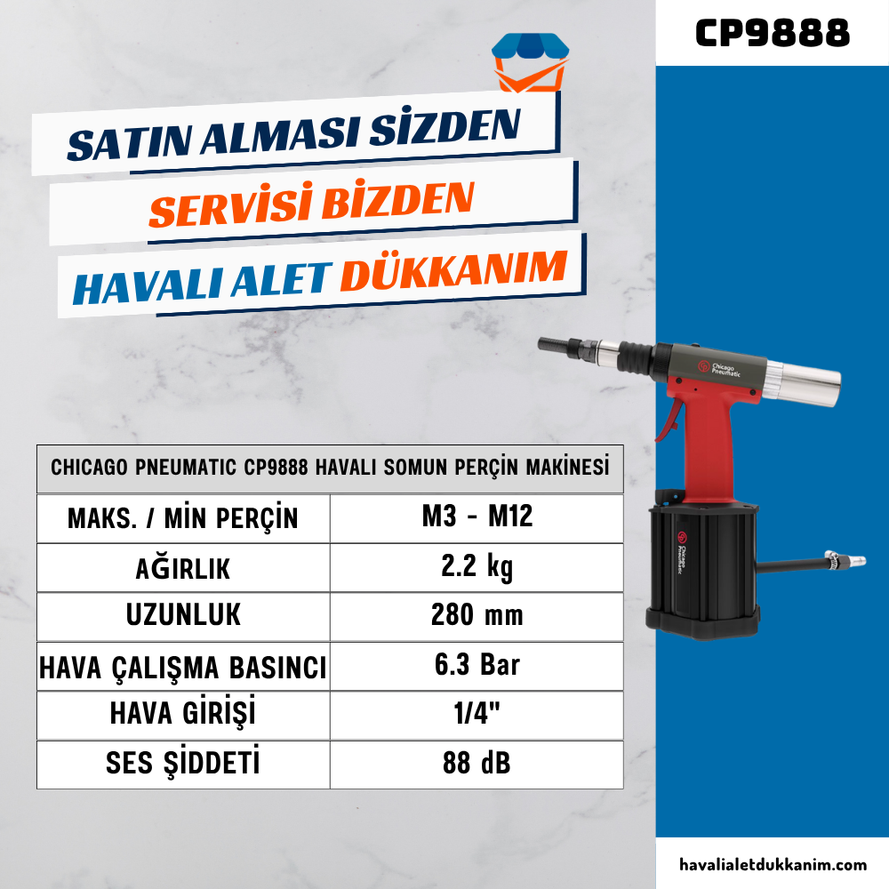 Chicago Pneumatic CP9888 Havalı Somun Perçin Makinesi M3 - M12