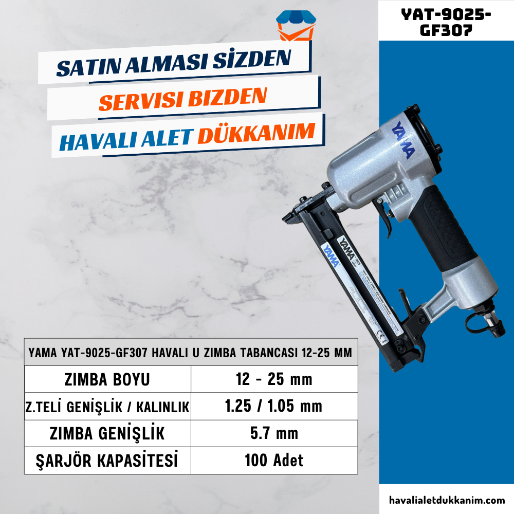 YAMA YAT-9025-GF307 Havalı U Zımba Tabancası 12-25 mm