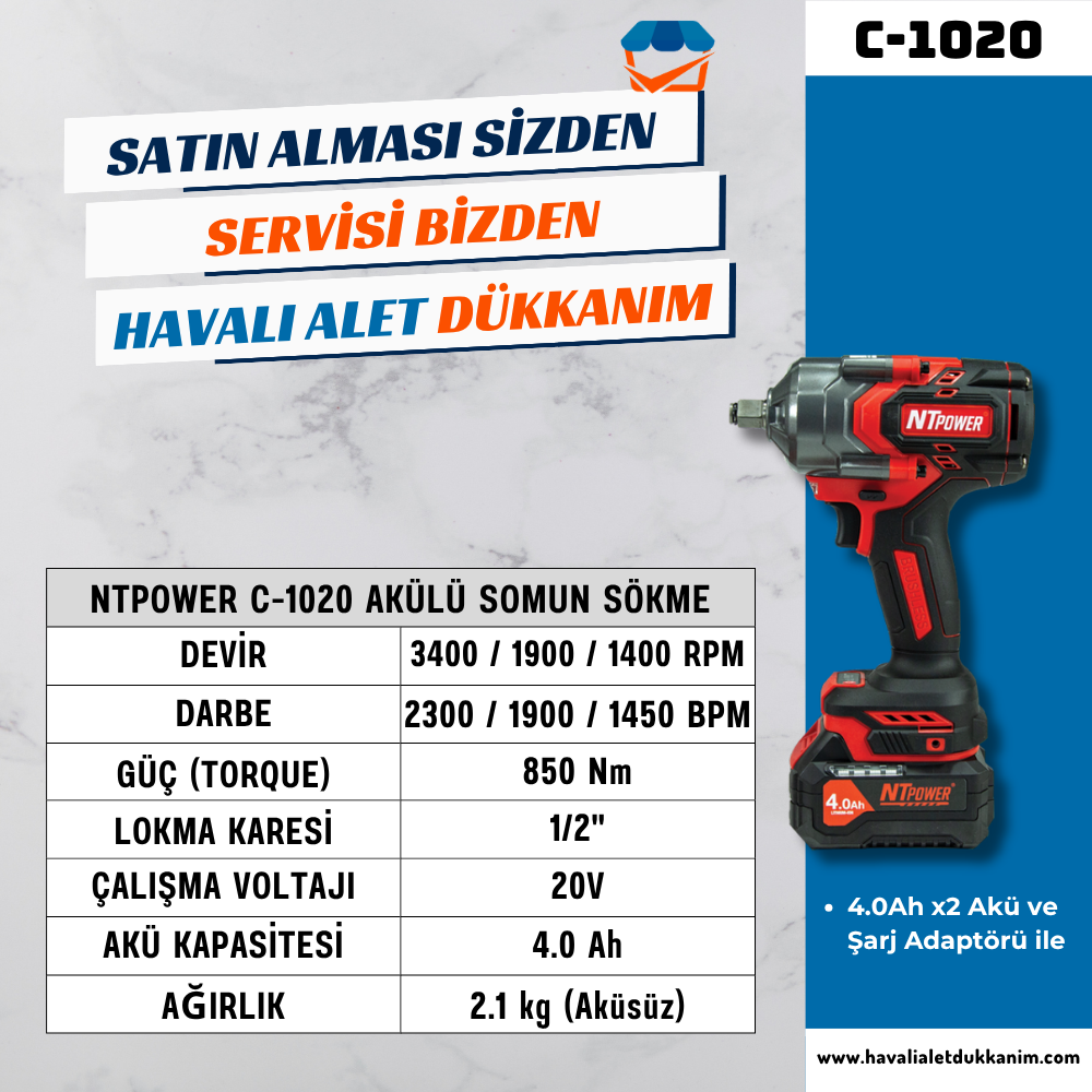NTPOWER C-1020 Akülü Somun Sökme 1/2
