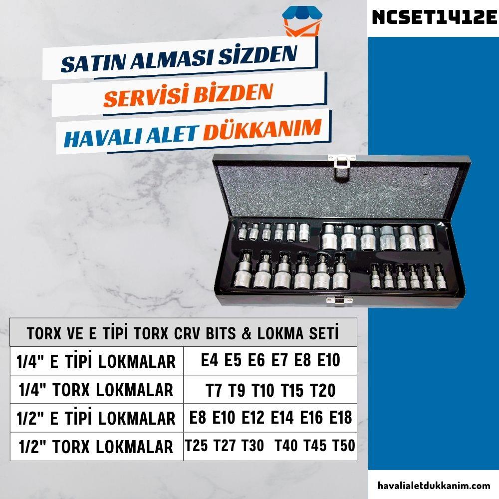 NT Tools NCSET1412E Torx ve E Tipi Torx CrV Bits & Lokma Seti 25 Parça 1/4 ve 1/2