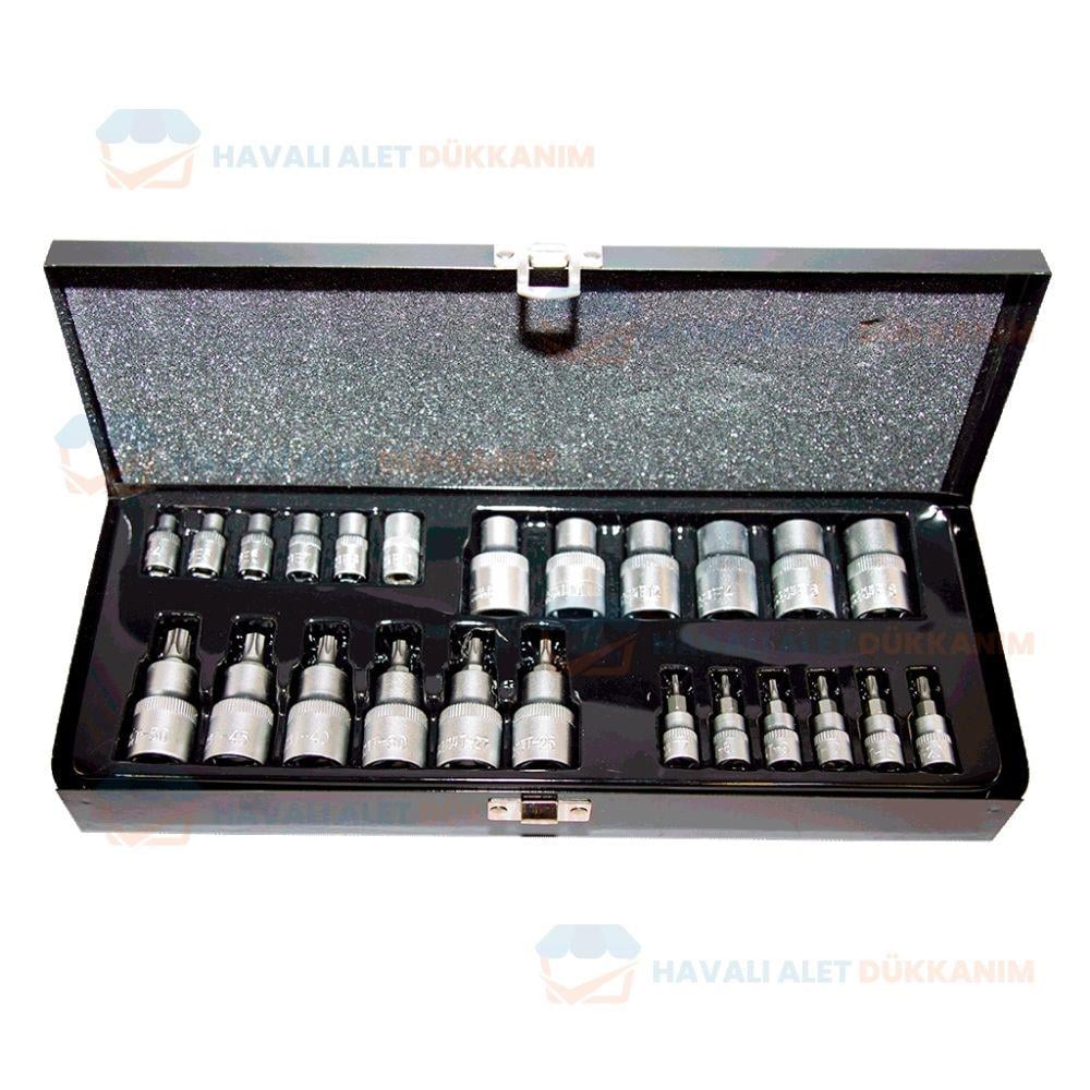NT Tools NCSET1412E Torx ve E Tipi Torx CrV Bits & Lokma Seti 25 Parça 1/4 ve 1/2