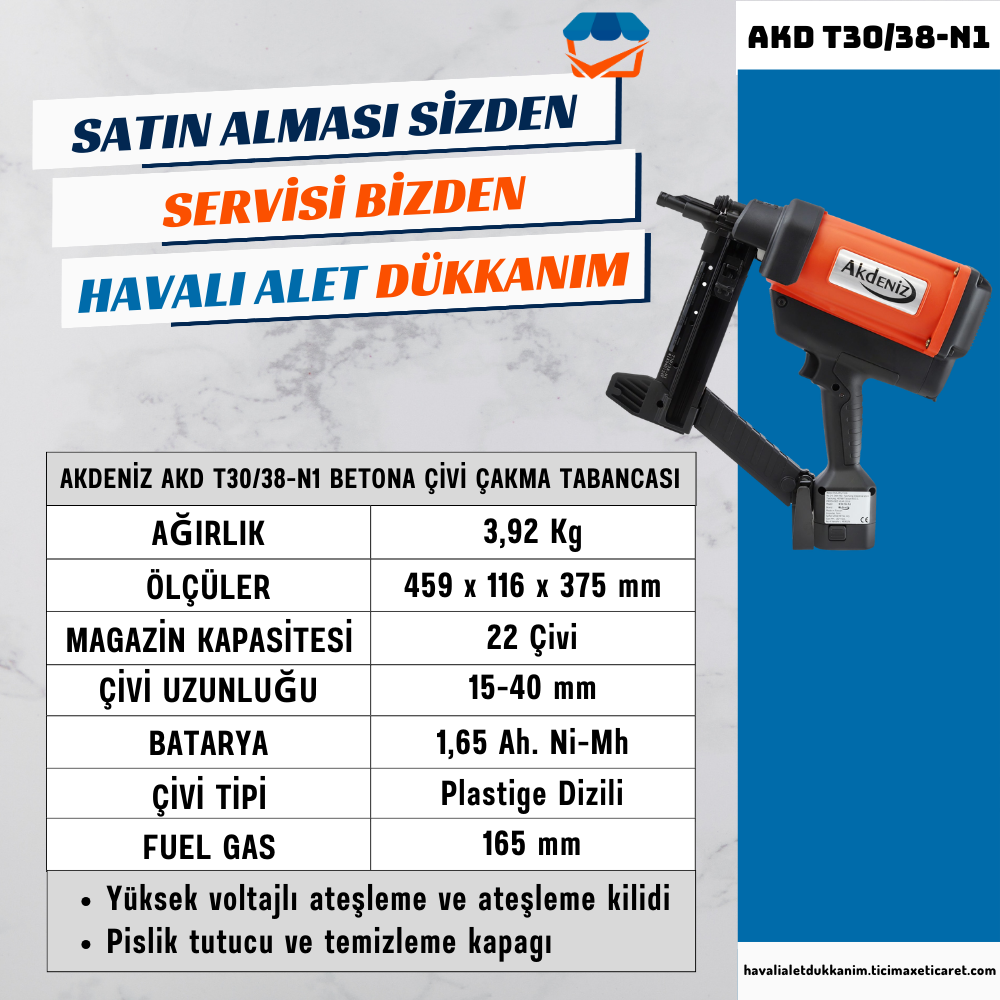 AKDENİZ AKD T30/38-N1 Gazlı Betona Çivi Çakma Tabancası