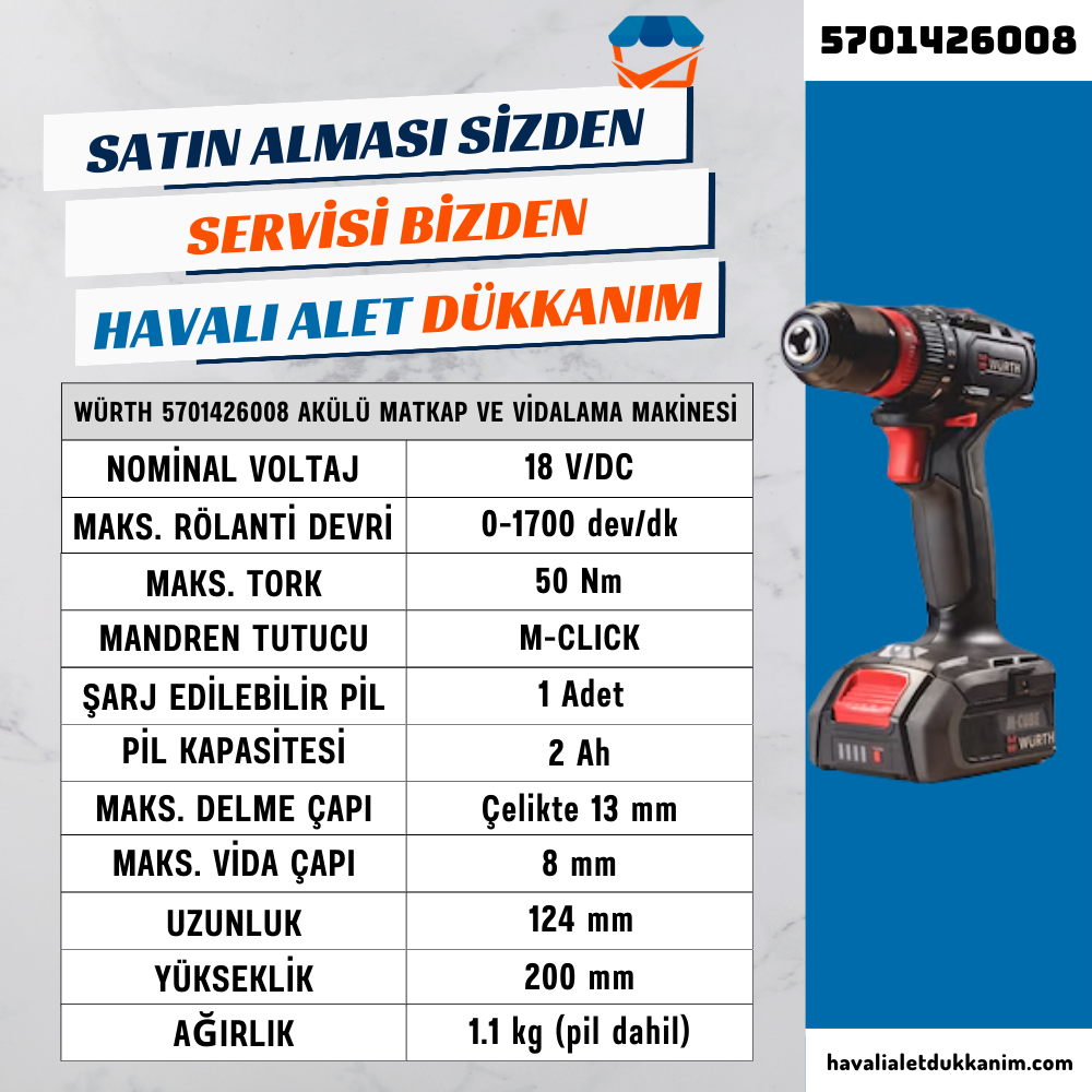 Würth 5701426008 Akülü Matkap ve Vidalama Makinesi