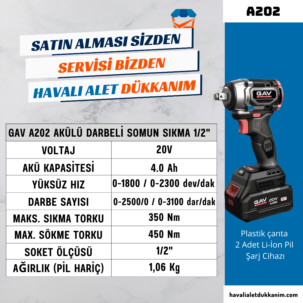 GAV A202 Akülü Darbeli Somun Sıkma 1/2