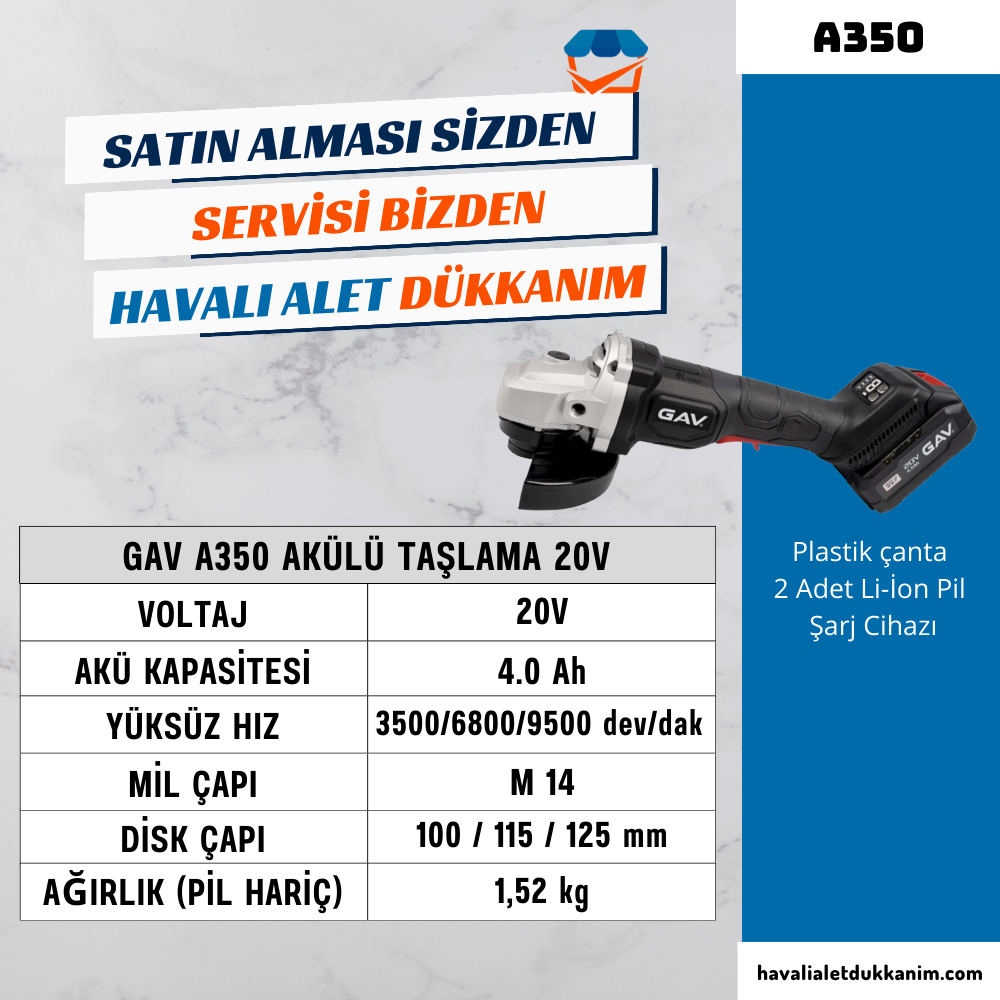 GAV A350 Akülü Taşlama 20V