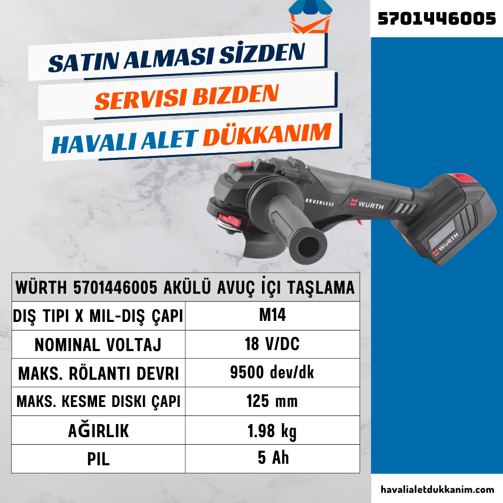 Würth 5701446005 Akülü Avuç İçi Taşlama