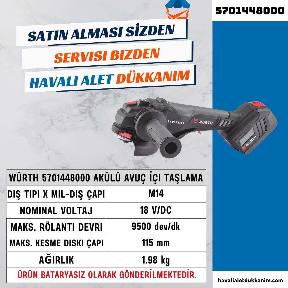Würth 5701448000 Akülü Avuç İçi Taşlama Bataryasız