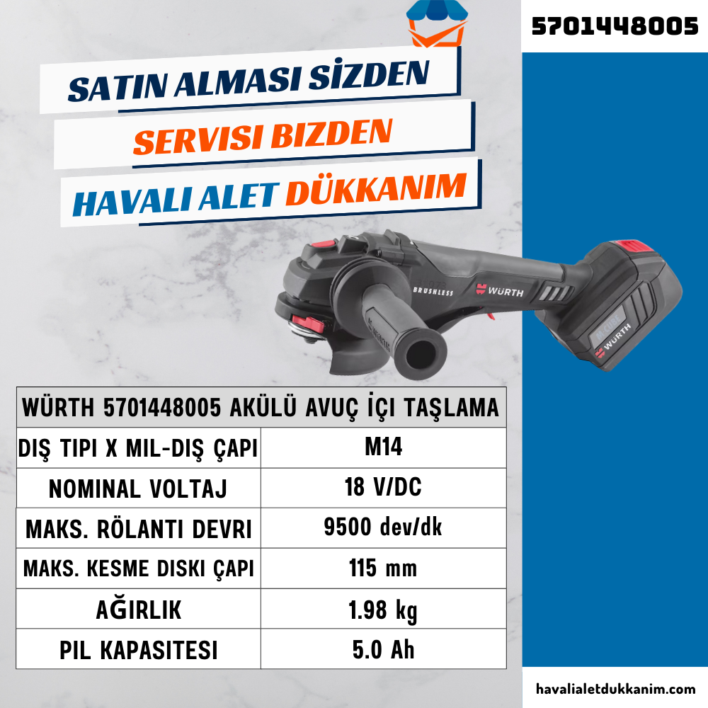 Würth 5701448005 Akülü Avuç İçi Taşlama