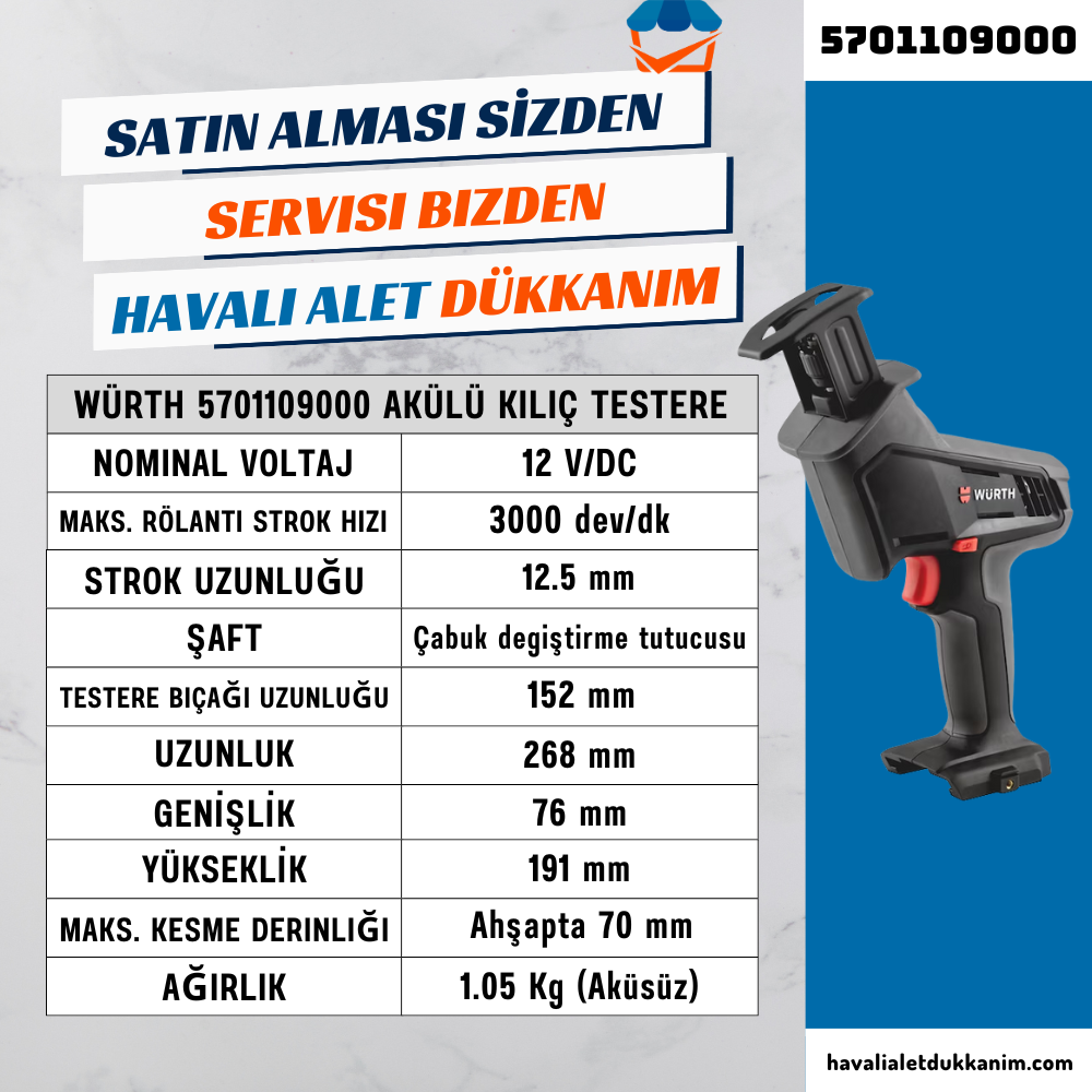 Würth 5701109000 Akülü Kılıç Testere Bataryasız