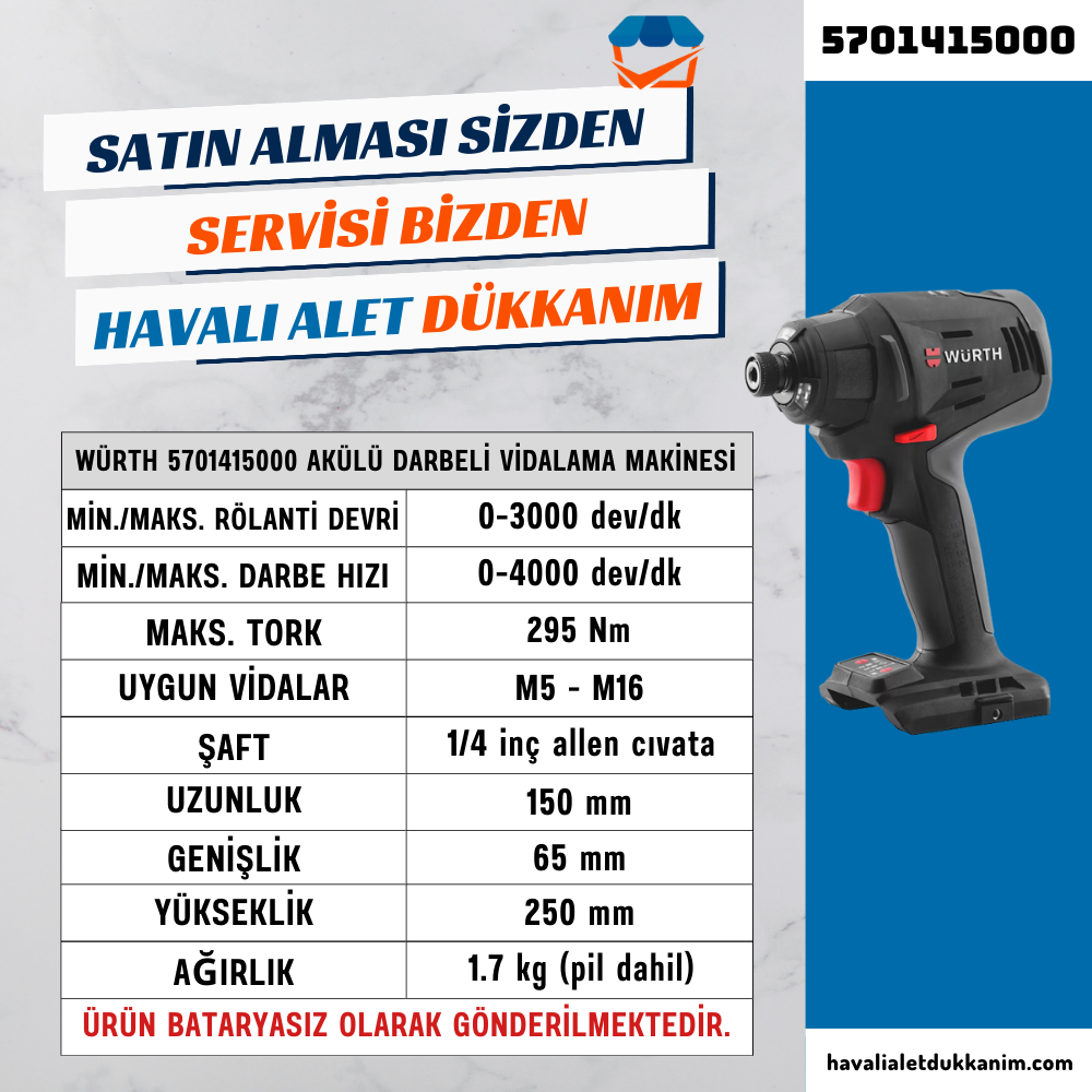 Würth 5701415000 Akülü Darbeli Vidalama Makinesi Bataryasız