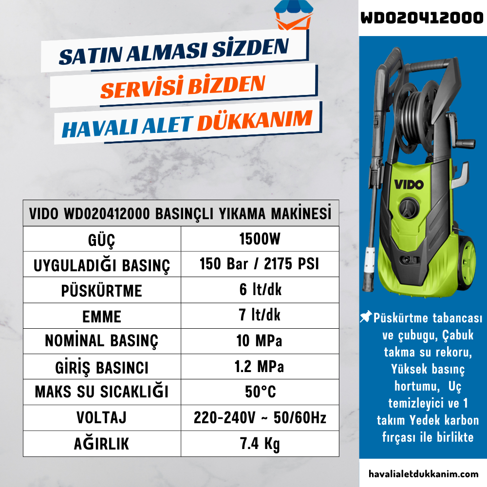 VIDO WD020412000 Basınçlı Yıkama Makinesi 2000W