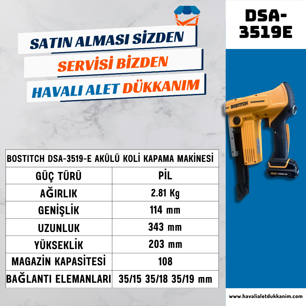 Bostitch DSA-3519-E Akülü Koli Kapama Makinesi 35/15 35/18 mm x2 Bataryalı