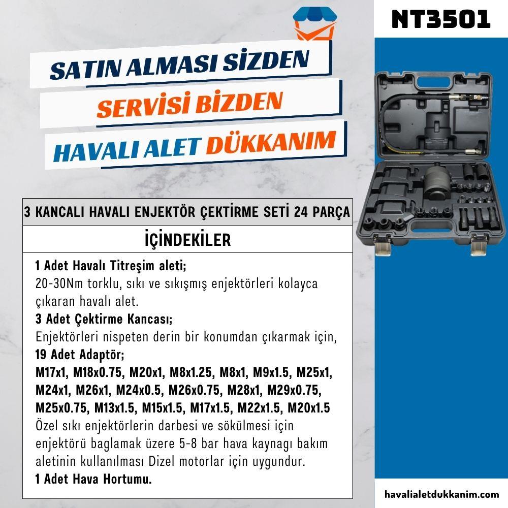 NT Tools NT3501 3 Kancalı Havalı Enjektör Çektirme Seti 24 Parça