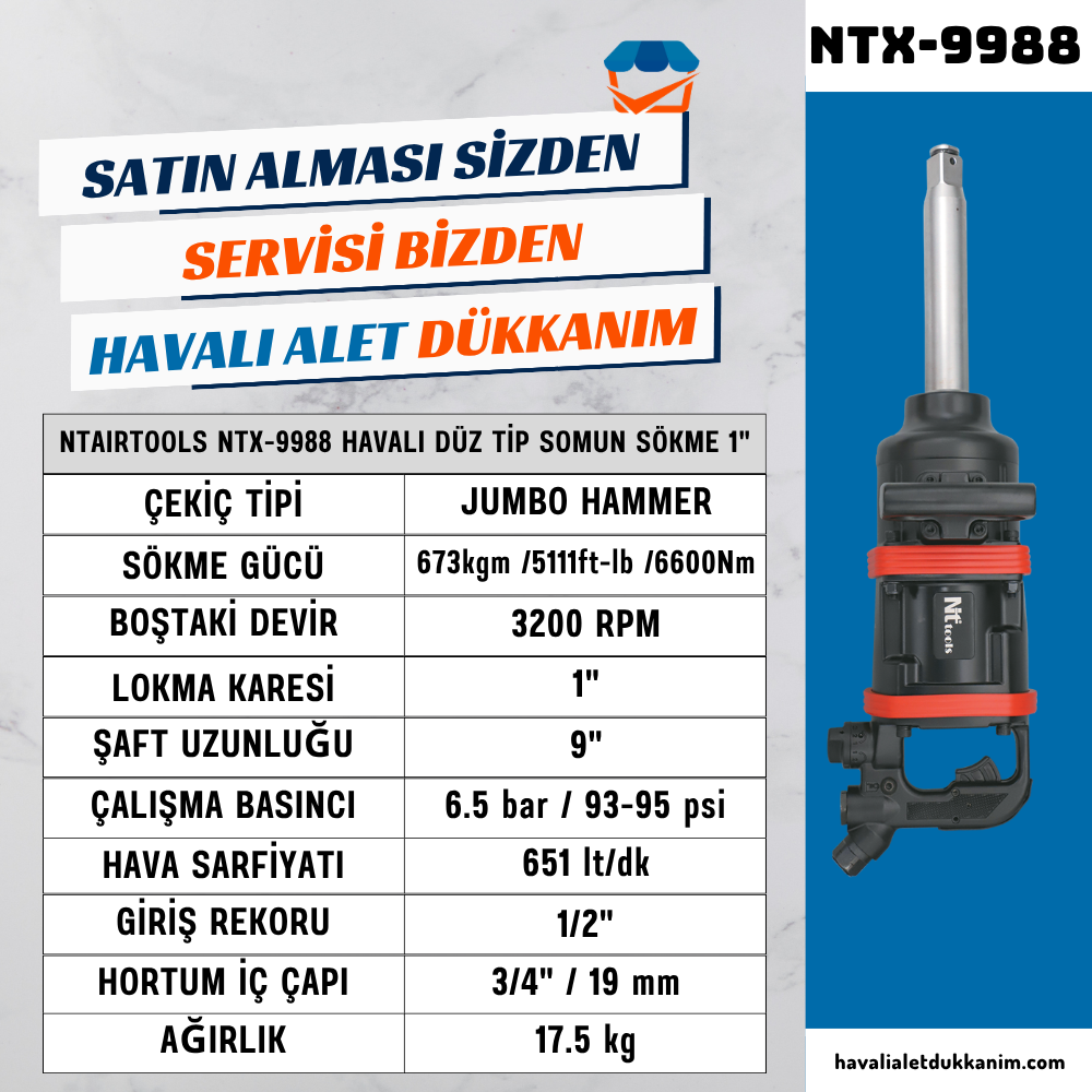 NTAirTools NTX-9988 Havalı Düz Tip Somun Sökme 1