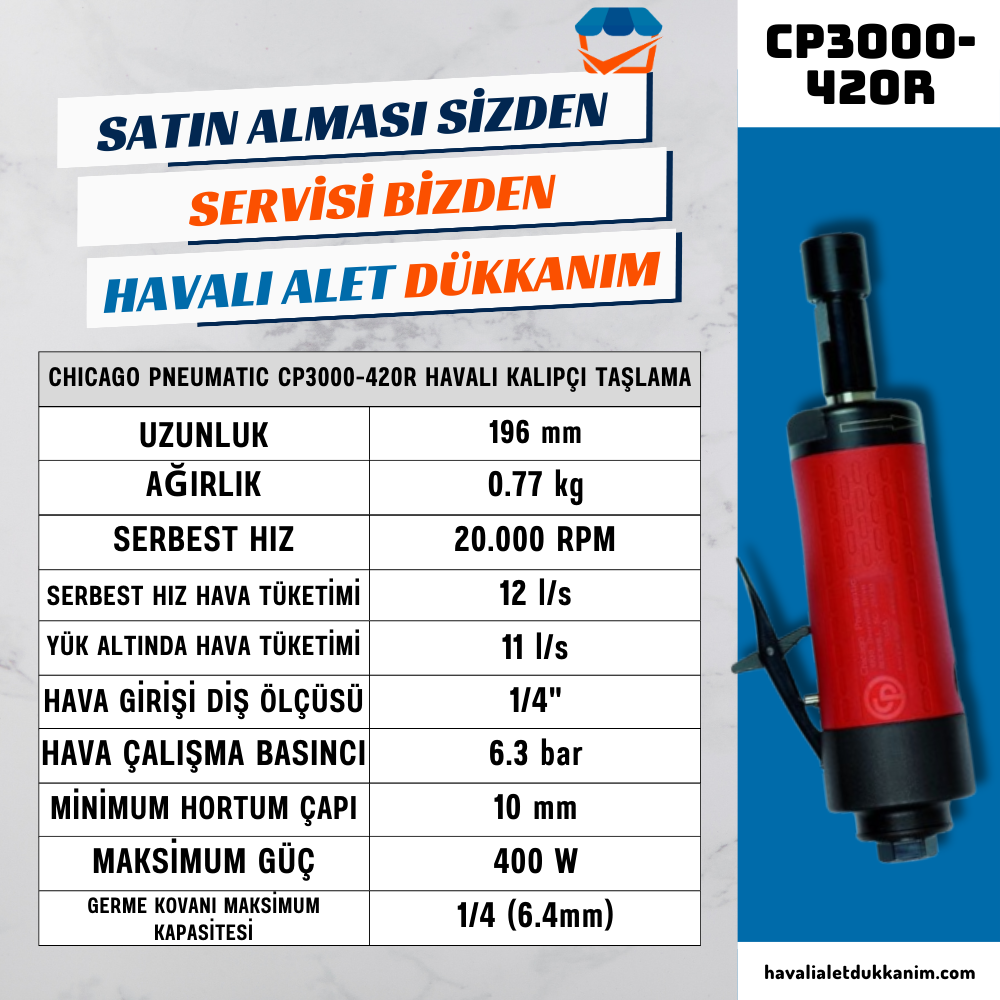 Chicago Pneumatic CP3000-420R Havalı Kalıpçı Taşlama 1/4