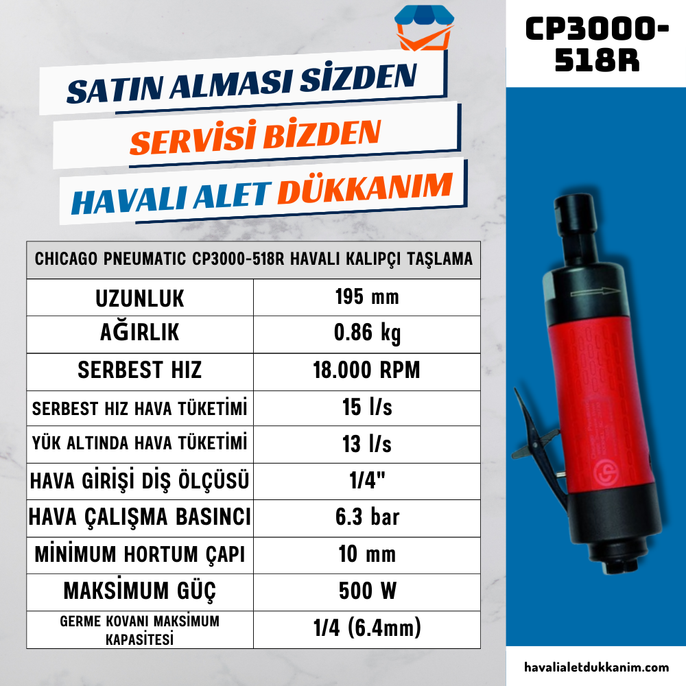 Chicago Pneumatic CP3000-518R Havalı Kalıpçı Taşlama 1/4