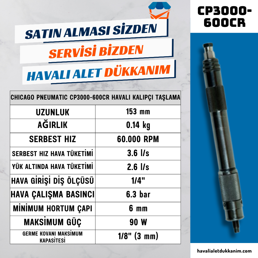 Chicago Pneumatic CP3000-600CR Havalı Kalıpçı Taşlama 1/8
