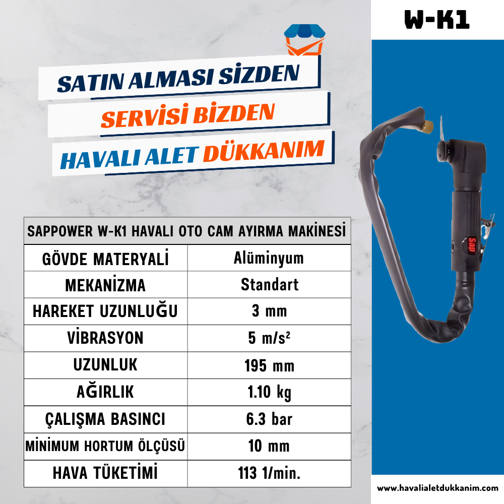 SAPPOWER W-K1 Havalı Oto Cam Ayırma Makinesi (Çift El)