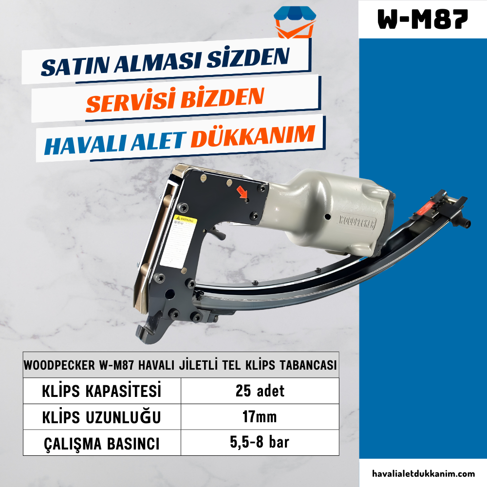 WOODPECKER W-M87 Havalı Jiletli Tel Klips Tabancası