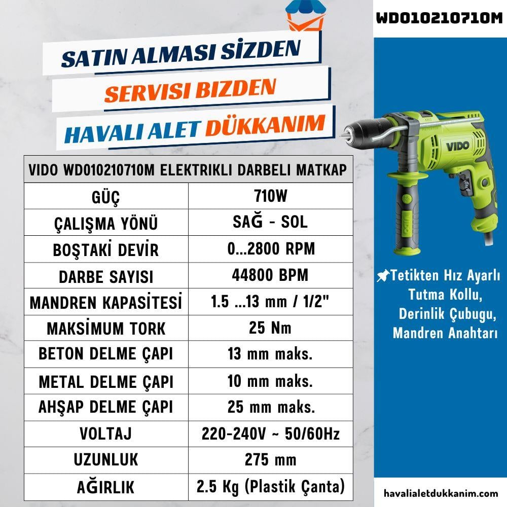VIDO WD010210710M Elektrikli Metal Supra Mandrenli Darbeli Matkap 710W