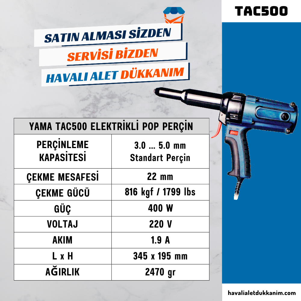 YAMA TAC500 Elektrikli Pop Perçin 5.0 mm