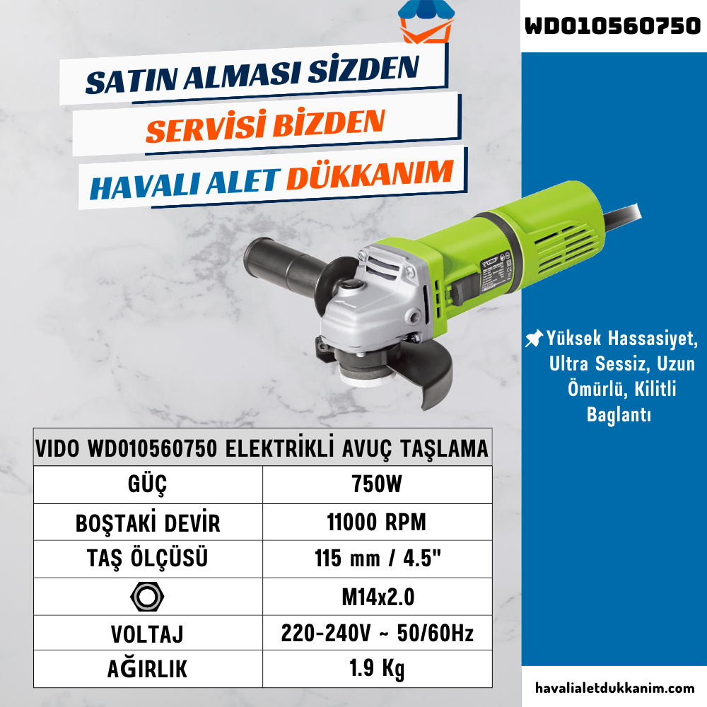 VIDO WD010560750 Elektrikli Avuç Taşlama 115 mm 750W