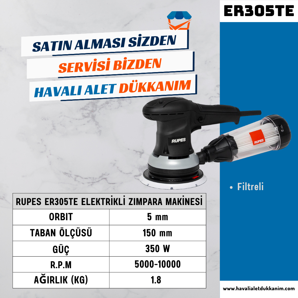 RUPES ER305TE Elektrikli Zımpara Makinesi 150 mm Filtreli