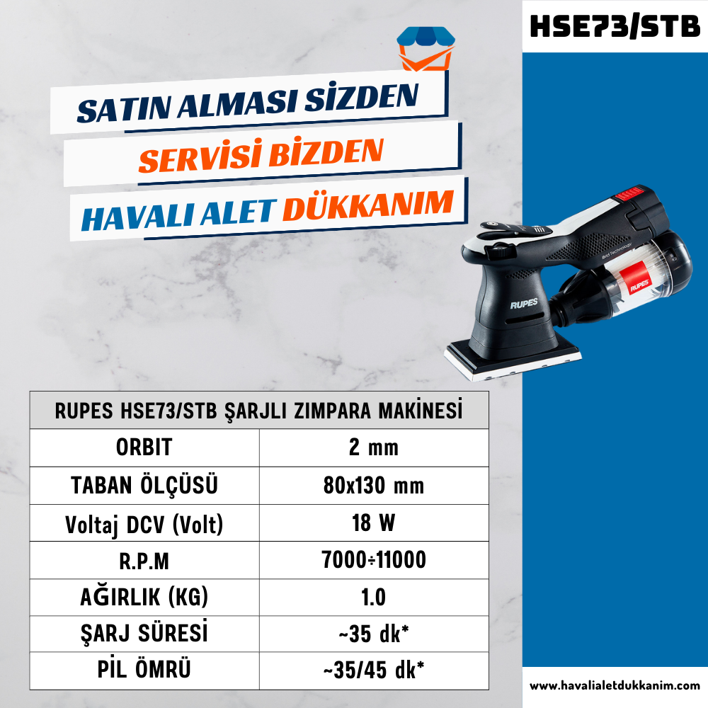 RUPES HSE73/STB Şarjlı Zımpara Makinesi 80x130 mm