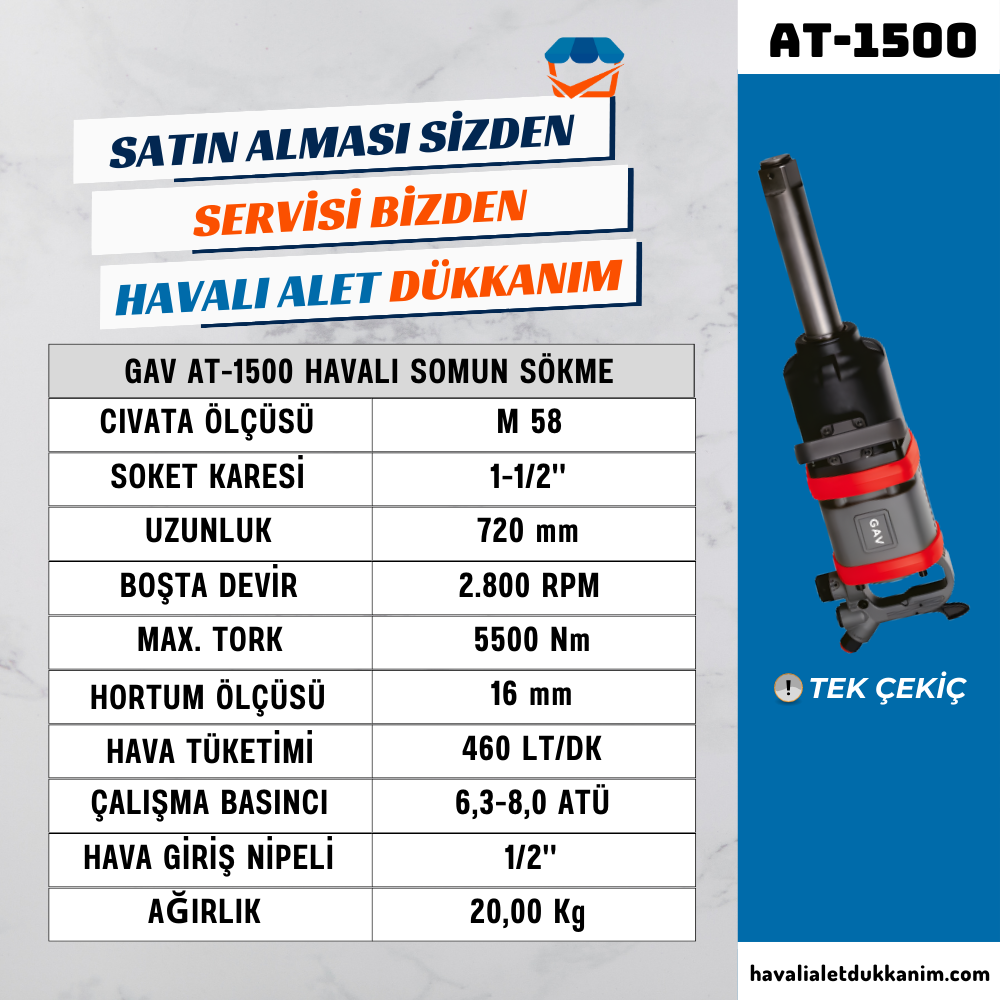GAV AT-1500 Havalı Somun Sökme 1-1/2