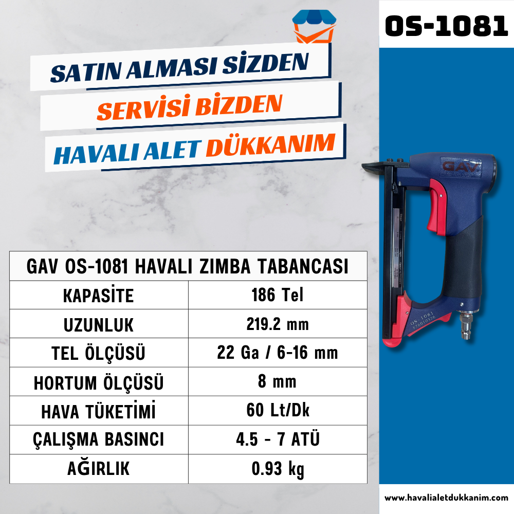 GAV OS-1081 Havalı Zımba Tabancası 6-16 mm